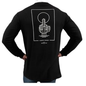 Chomp Men's Black Always Prickly Catus Middle Finger Long Sleeve T-Shirt‎ Small